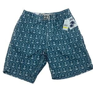 NWT Trunks Surf & Swim Mens Blue Diamond Anchor Quick Dry Swami Swim Shorts Sz M